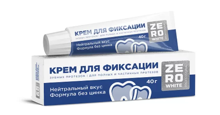 фото упаковки Zero White крем для фиксации зубных протезов