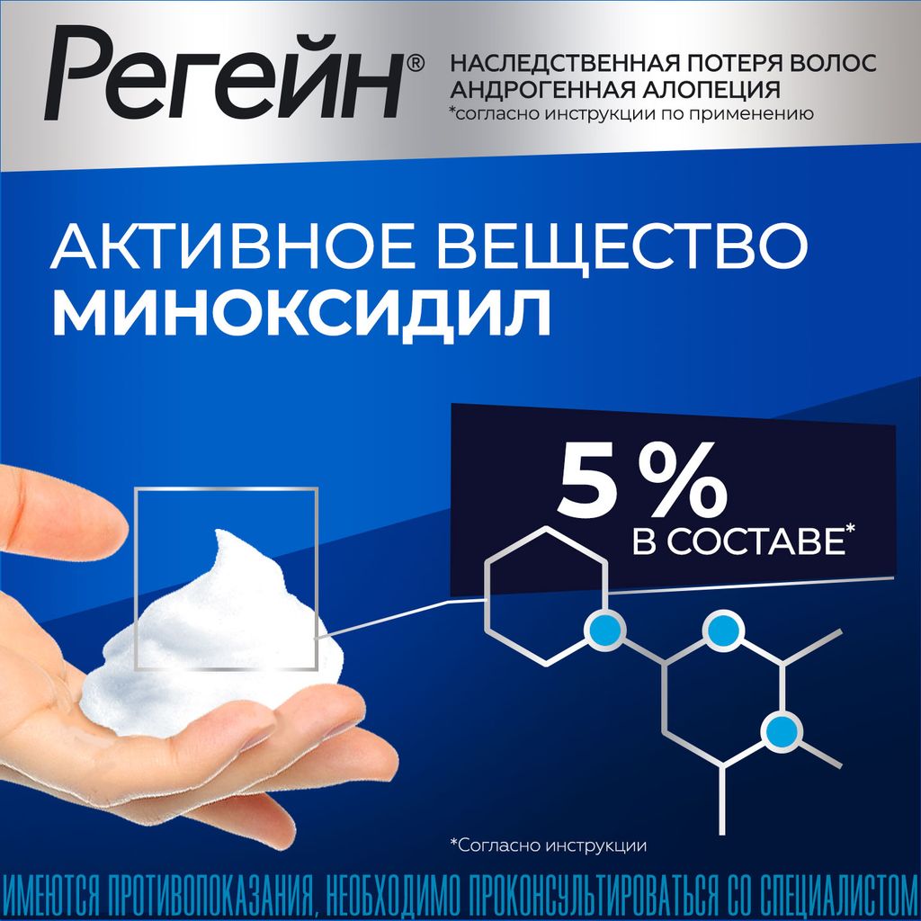 Регейн, 5%, пена для наружного применения, 60 г, 3 шт.