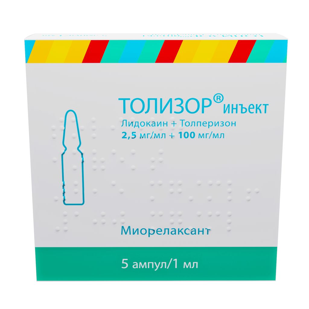 Толизор Инъект, 100 мг+2.5 мг/мл, раствор для внутривенного и внутримышечного введения, 1 мл, 5 шт.