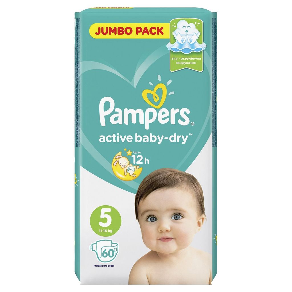 Pampers Active baby-dry Подгузники детские, р. 5, 11-16 кг, 60 шт.
