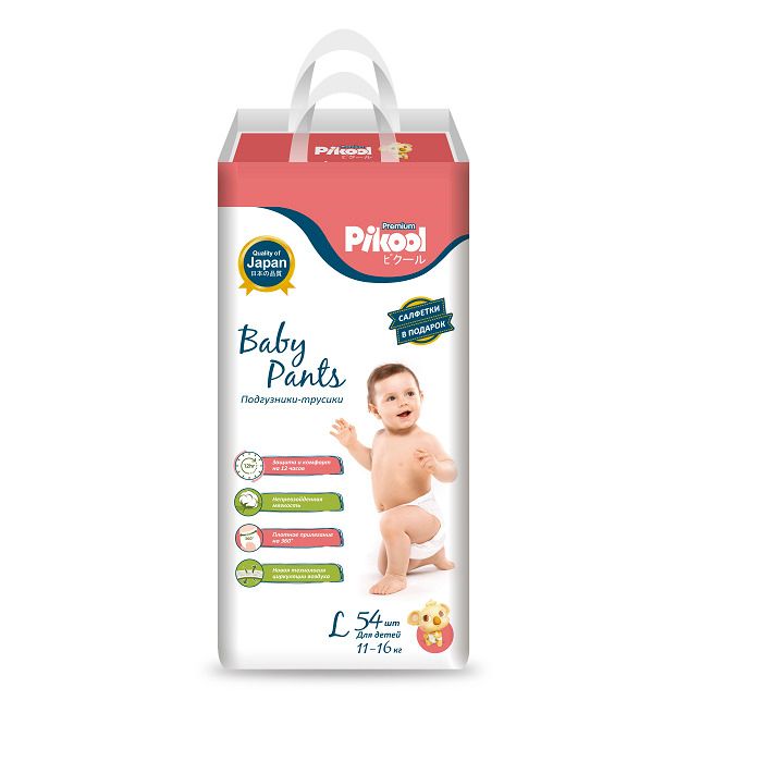 Pikool Premium Подгузники-трусики детские, L, 11-16 кг, 54 шт.