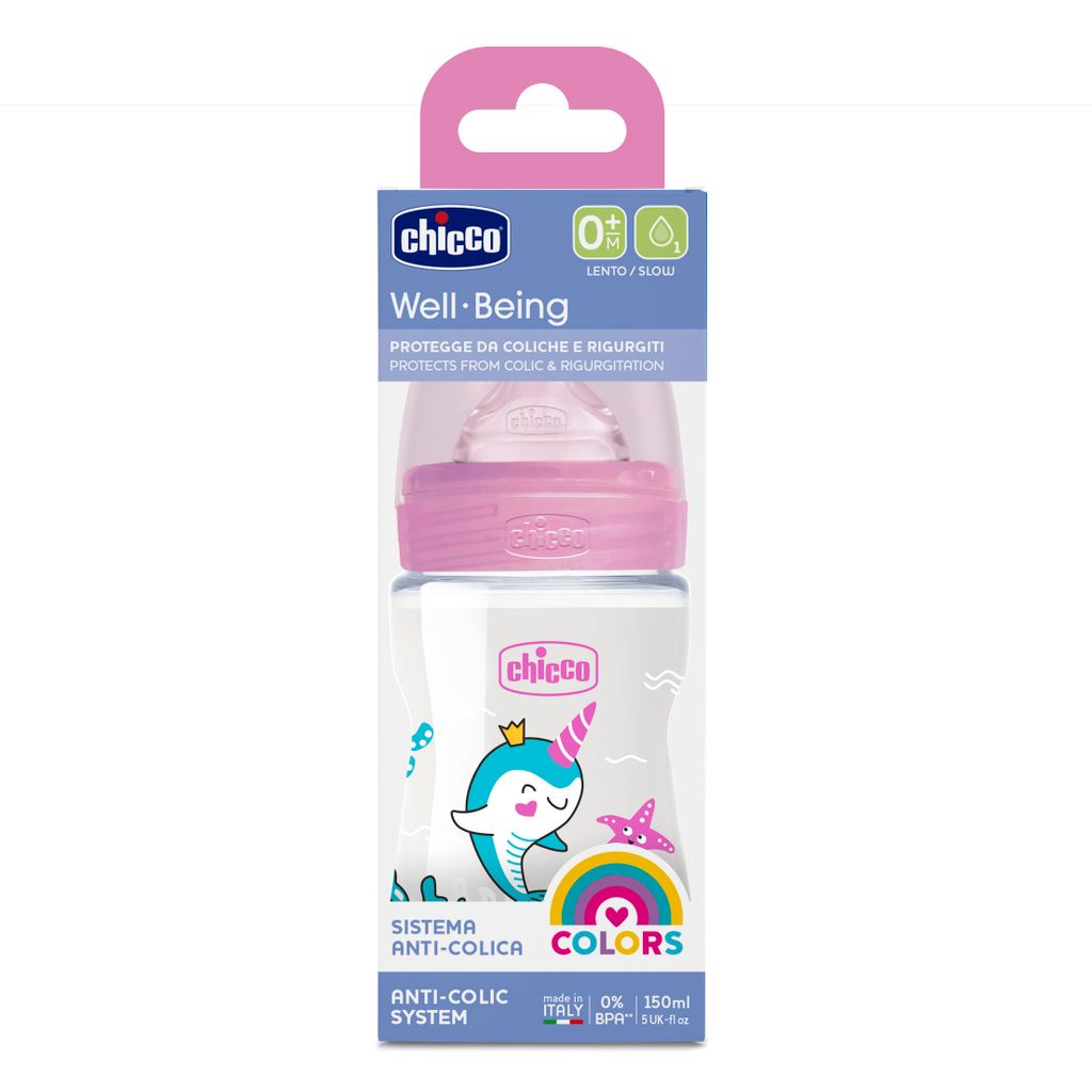 Chicco Well-Being Girl Бутылочка с силиконовой соской 0+, для детей с рождения, 150 мл, 1 шт.