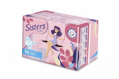 Sisters Ultra Normal прокладки женские гигиенические, 3 капли, прокладки гигиенические, мягкая поверхность, 10 шт.
