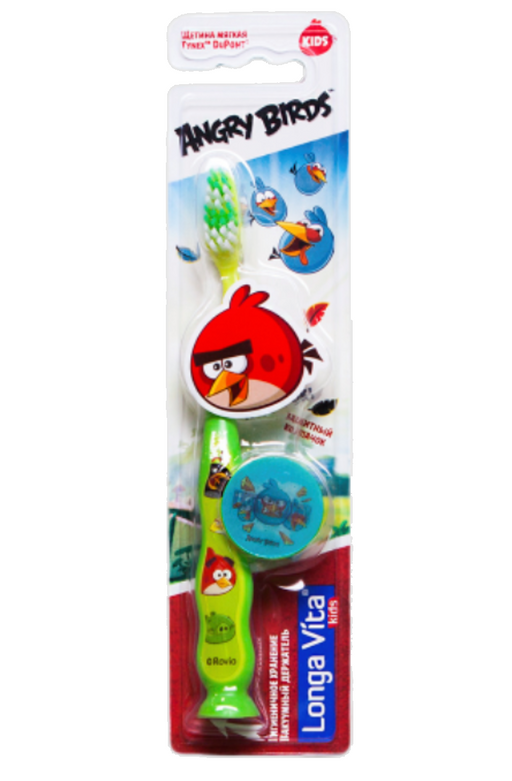 Longa Vita щетка зубная детская Angry Birds, для детей с 5 лет, щетка зубная, с защитным колпачком, 1 шт.