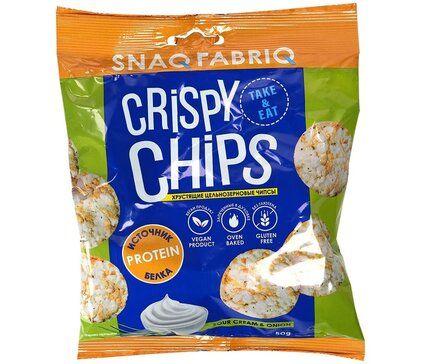 Crispy Chips Чипсы низкокалорийные Сметана с луком, Цельнозерновые протеиновые чипсы, 50 г, 1 шт.