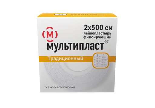 Мультипласт лейкопластырь фиксирующий, 2х500, пластырь медицинский, тканевая основа, 1 шт.
