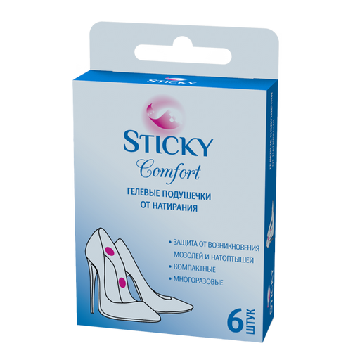 Sticky Комфорт подушечки гелевые от натирания, 6 шт.