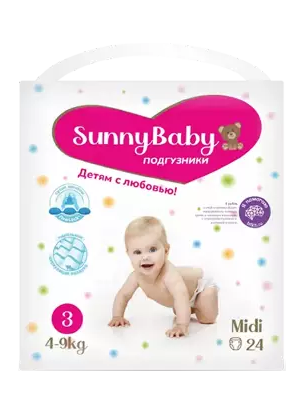 Sunnybaby Подгузники детские midi, 4-9 кг, 24 шт.