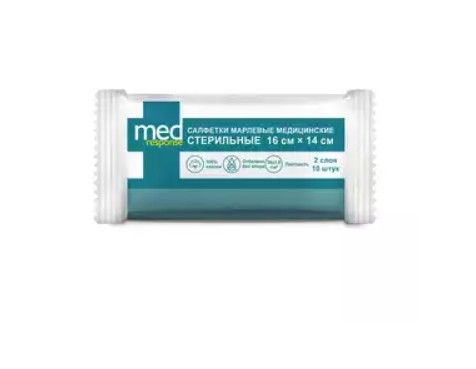 Medresponse Салфетки марлевые медицинские стерильные, 16х14, салфетки, 2 слоя, 10 шт.