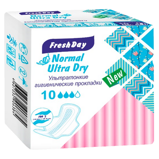 FreshDay Normal Ultra Dry прокладки гигиенические, арт. 6059, 3 капли, 10 шт.