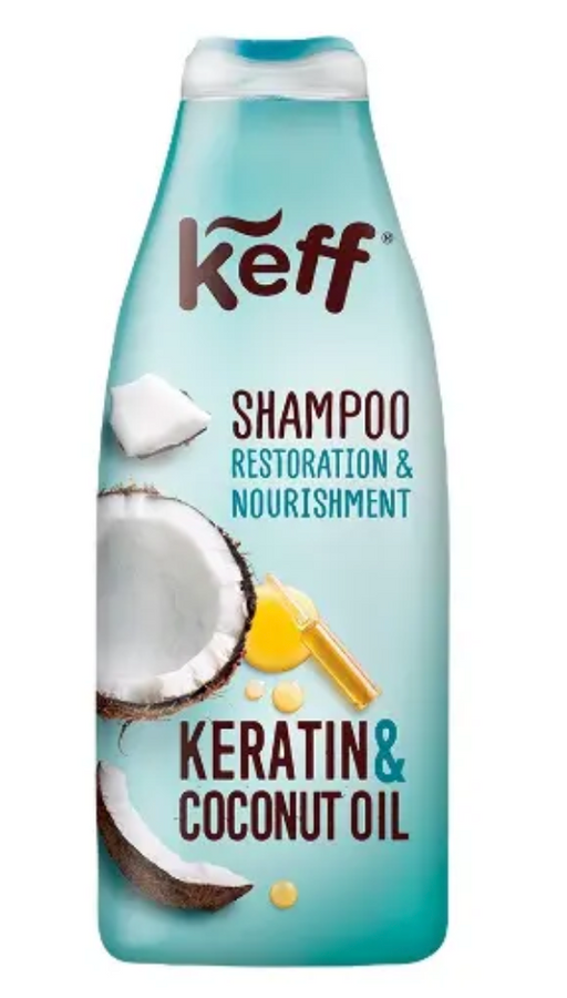 Keff шампунь для ослабленных и ломких волос, шампунь, с кератином и маслом кокоса, 500мл, 1 шт.
