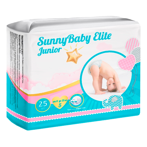 Sunnybaby Elite Подгузники детские Junior, 11-25 кг, р. 5, с каналами Magical Tubes, 25 шт.