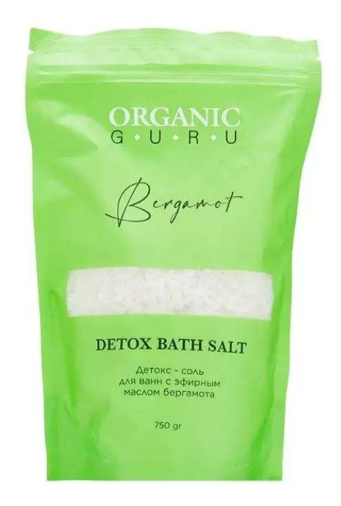 Organic Guru Соль для ванн Детокс, соль для ванн, с эфирным маслом бергамота, 750 г, 1 шт.